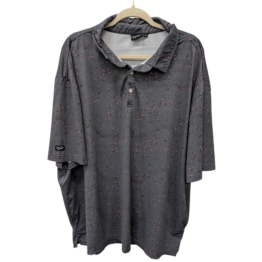 Sunday Swagger Golf Polo Shirt Grey Pink Paint Splatter Performance Tee- 4XL